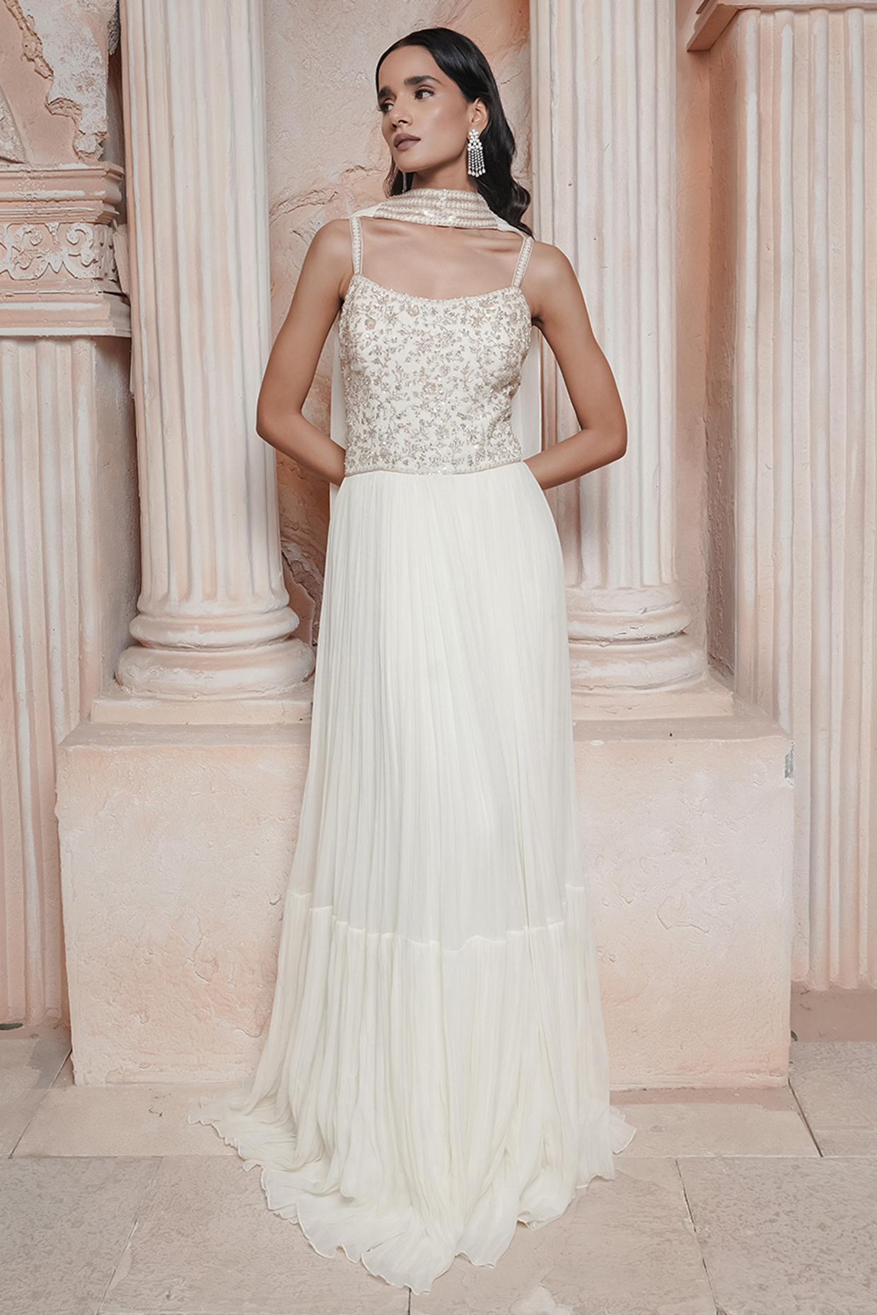 Ivory Net Embroidered Gown by Maisolos at Pernia's Pop Up Shop