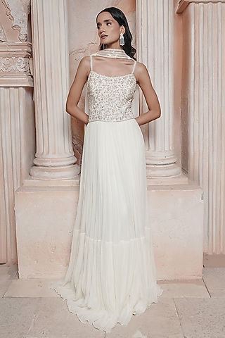 Ivory Net Embroidered Gown by Maisolos
