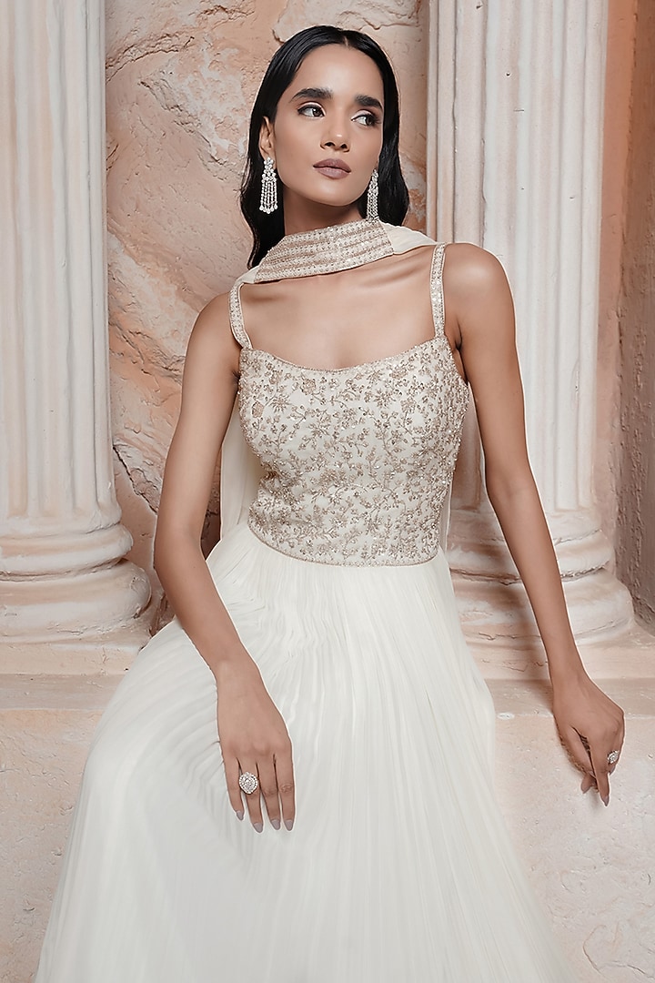 Ivory Net Embroidered Engagement Gown by Maisolos at Pernia's Pop Up Shop