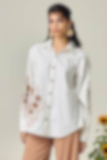 Ivory Poplin Embroidered Shirt by Maisolos at Pernia's Pop Up Shop
