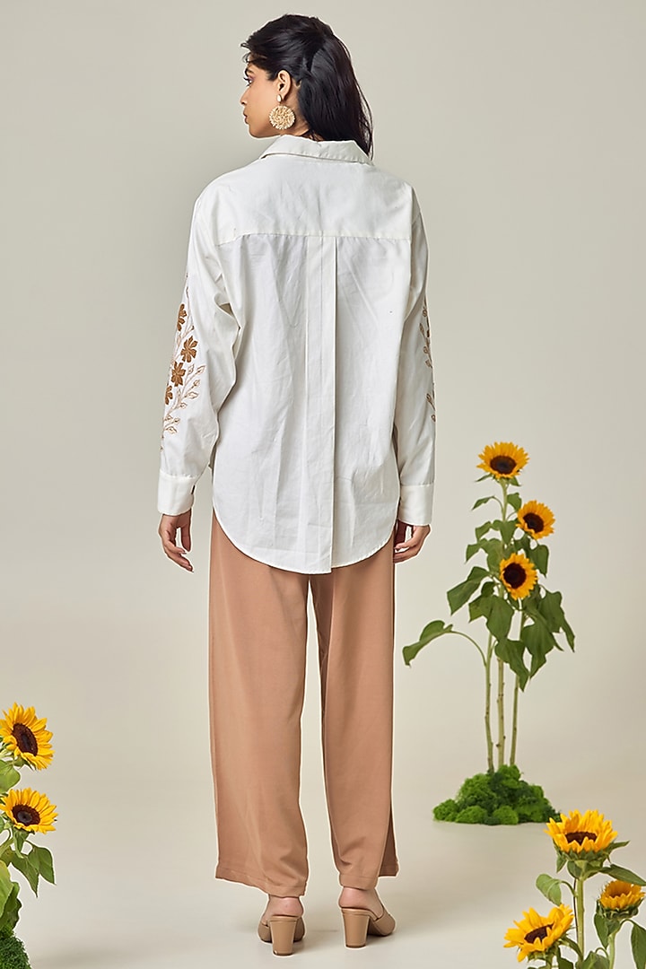 Ivory Poplin Embroidered Shirt by Maisolos at Pernia's Pop Up Shop
