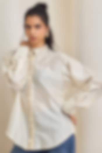 Off-White Poplin Machine Embroidered Shirt by Maisolos at Pernia's Pop Up Shop