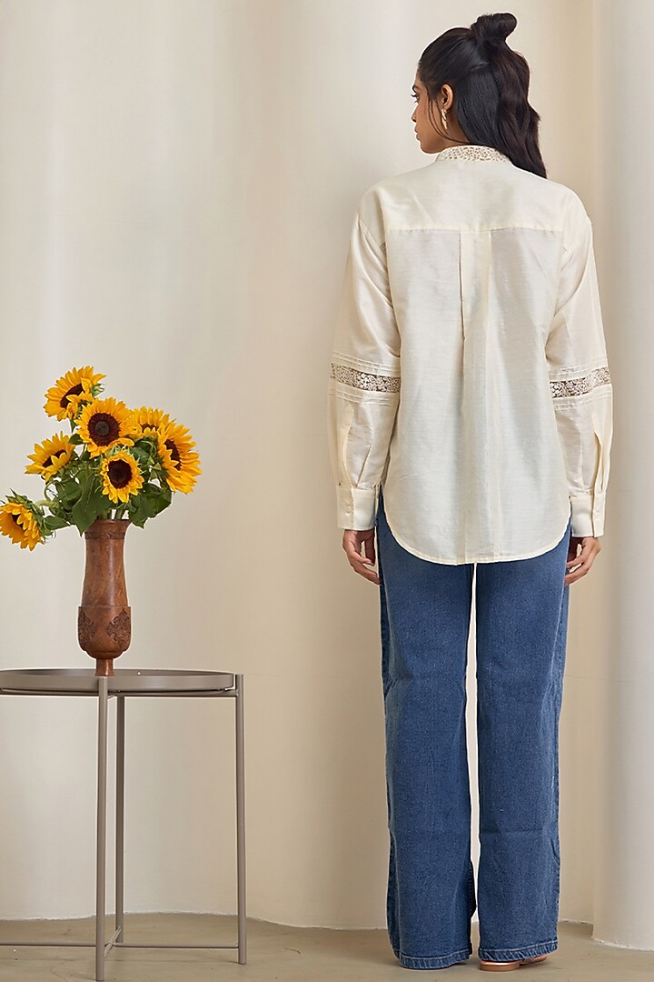 Off-White Poplin Machine Embroidered Shirt by Maisolos at Pernia's Pop Up Shop