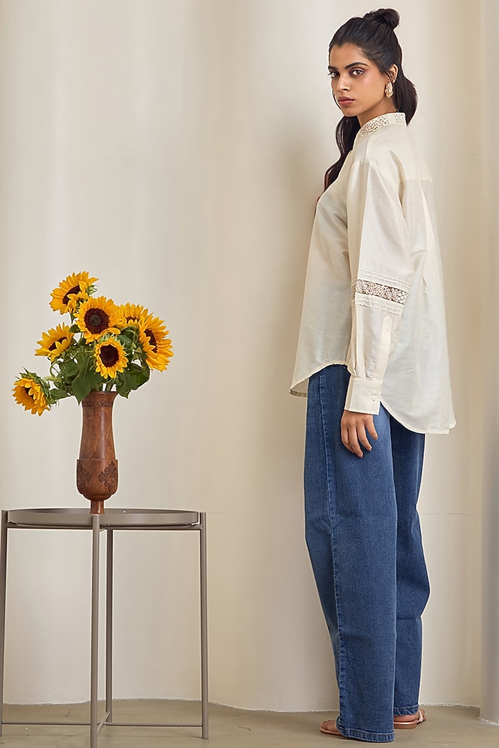 Off-White Poplin Machine Embroidered Shirt by Maisolos at Pernia's Pop Up Shop