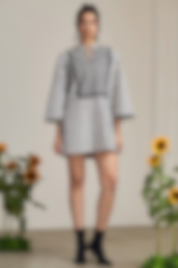 Ivory & Black Cotton Machine Embroidered Mini Summer Dress by Maisolos at Pernia's Pop Up Shop