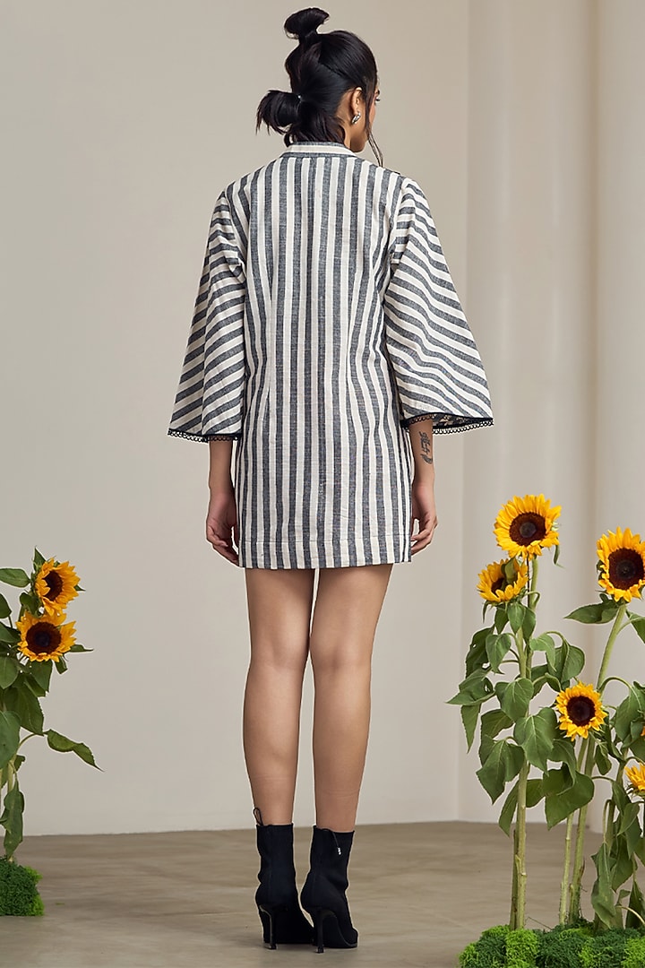 Ivory & Black Cotton Machine Embroidered Mini Summer Dress by Maisolos at Pernia's Pop Up Shop