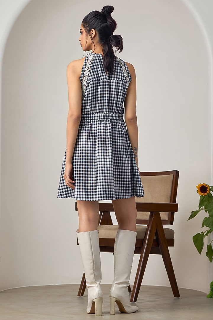 Black & White Cotton Machine Embroidered Mini Summer Dress by Maisolos at Pernia's Pop Up Shop