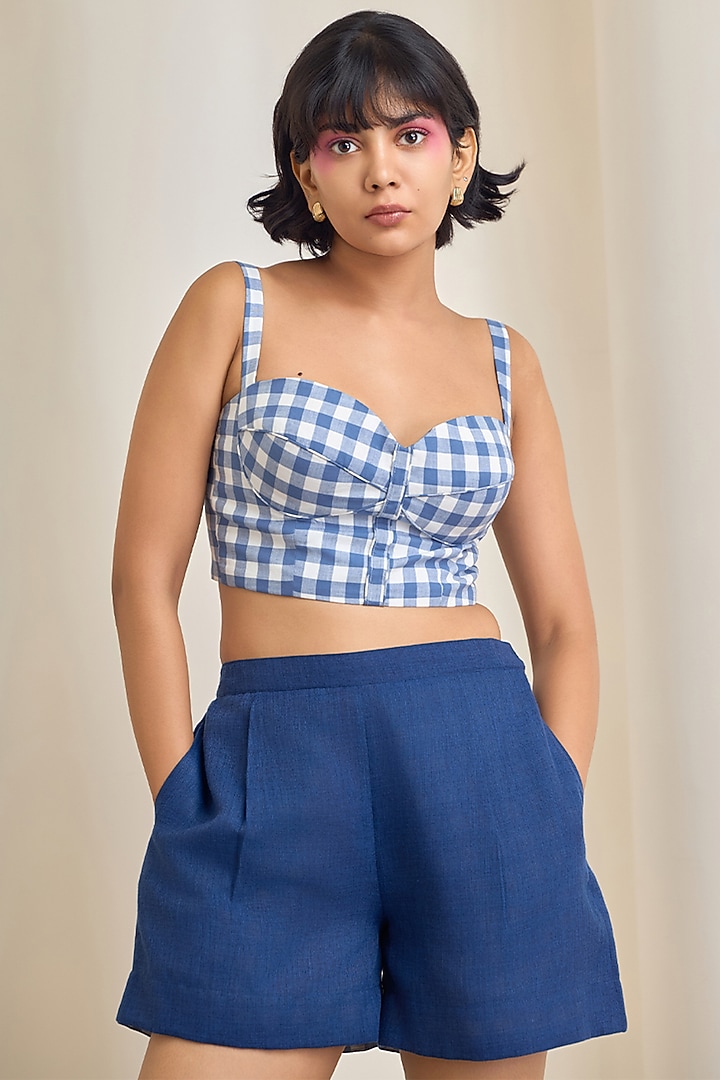 Navy Blue Jute Linen Embroidered Co-Ord Set by Maisolos at Pernia's Pop Up Shop