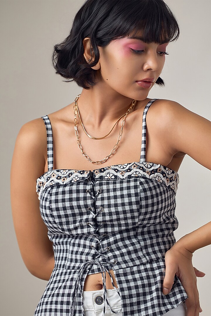 Black Cotton Embroidered Corset by Maisolos at Pernia's Pop Up Shop