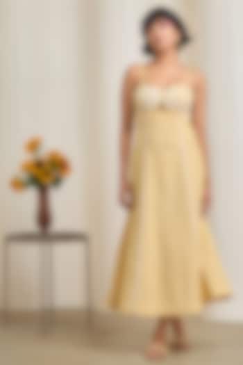 Yellow & White Cotton Embroidered Checkered Maxi Summer Dress by Maisolos at Pernia's Pop Up Shop