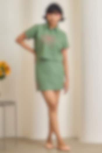 Sage Green Cotton Embroidered Co-Ord Set by Maisolos at Pernia's Pop Up Shop