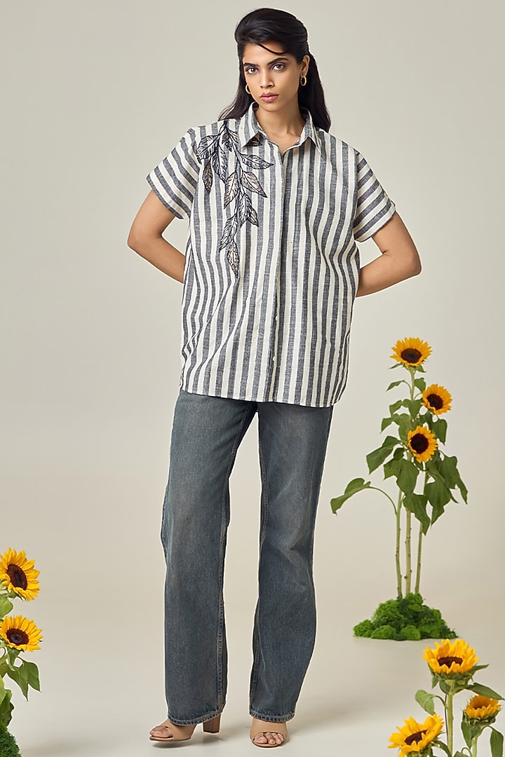 Black & White Cotton Embroidered Shirt by Maisolos at Pernia's Pop Up Shop
