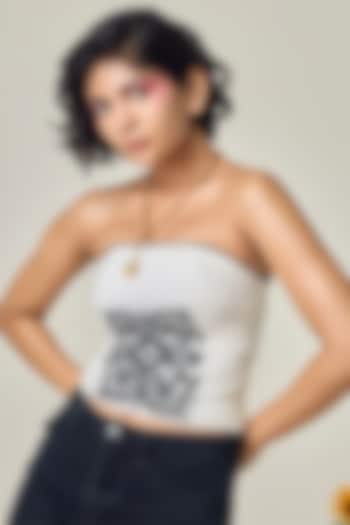 Ivory Poplin Machine Embroidered Tube Top by Maisolos at Pernia's Pop Up Shop