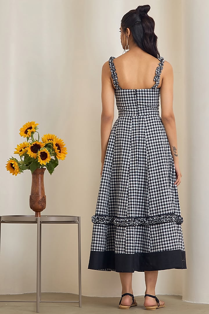 Black & White Cotton Ruffled Midi Vacation Dress by Maisolos at Pernia's Pop Up Shop