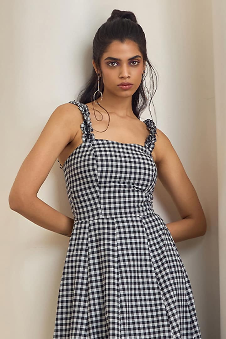 Black & White Cotton Ruffled Midi Vacation Dress by Maisolos at Pernia's Pop Up Shop