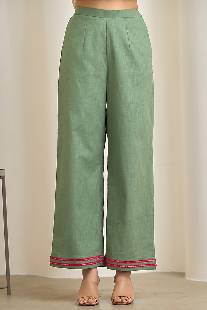 Sage Green Cotton Linen Machine Embroidered Shirt by Maisolos at Pernia's Pop Up Shop