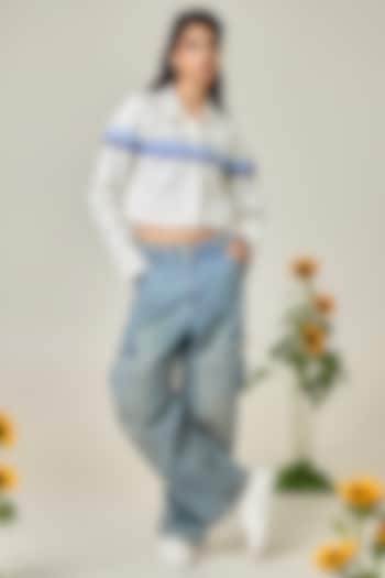 Ivory Poplin Machine Embroidered Crop Jacket by Maisolos at Pernia's Pop Up Shop