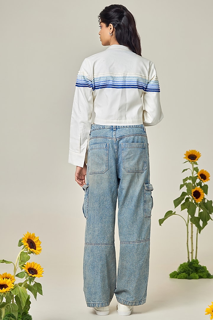 Ivory Poplin Machine Embroidered Crop Jacket by Maisolos at Pernia's Pop Up Shop