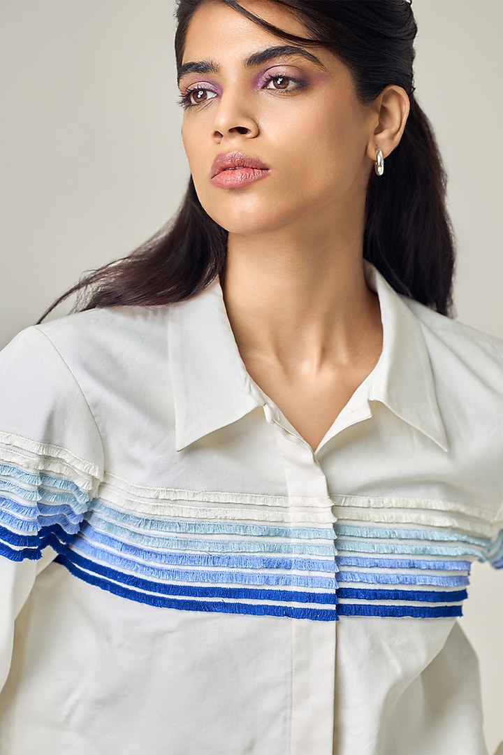 Ivory Poplin Machine Embroidered Crop Jacket by Maisolos at Pernia's Pop Up Shop