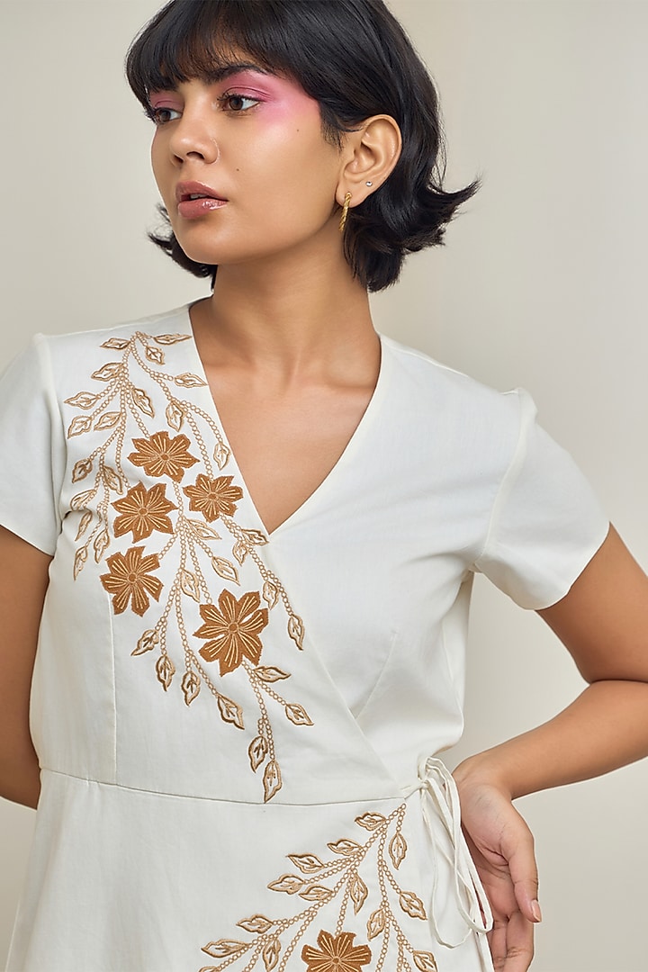 Ivory Poplin Machine Embroidered Mini Summer Dress by Maisolos at Pernia's Pop Up Shop