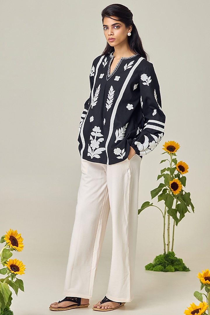 Black Poplin Patchwork Top by Maisolos at Pernia's Pop Up Shop