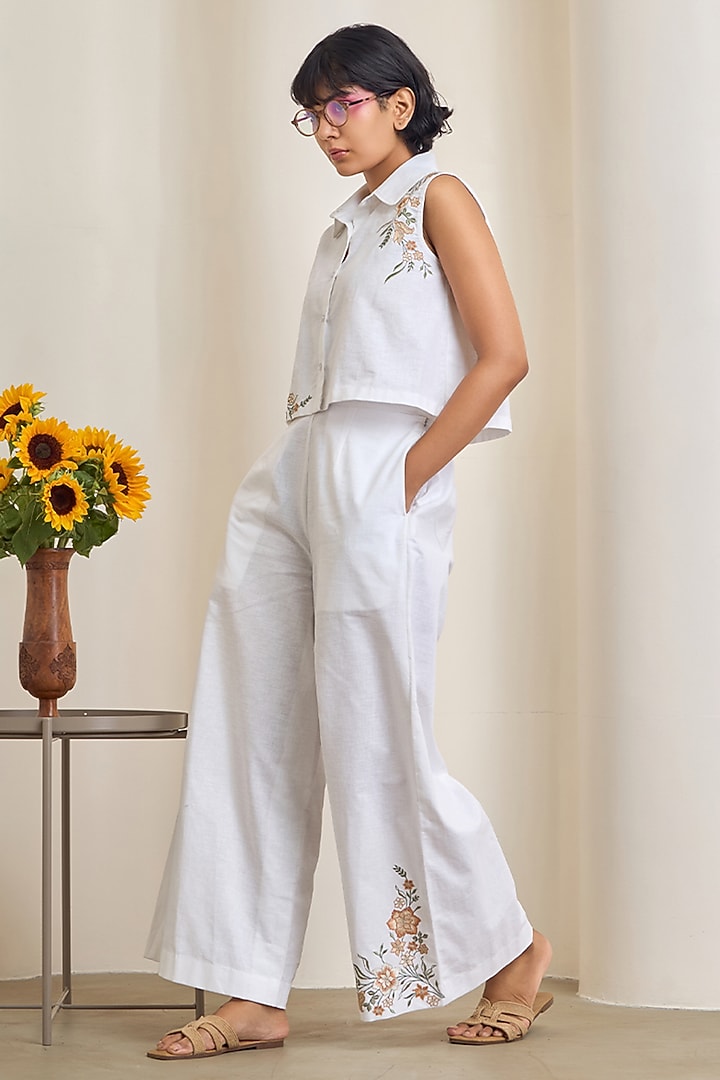 White Linen Embroidered Co-Ord Set by Maisolos at Pernia's Pop Up Shop
