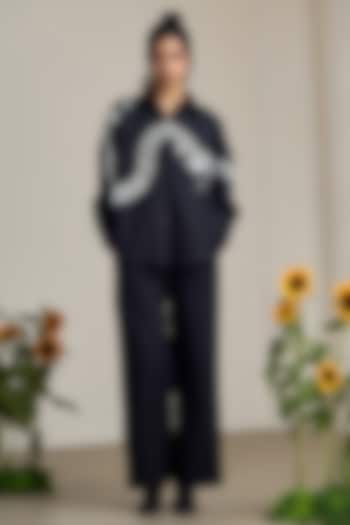 Black Poplin Embroidered Shirt by Maisolos at Pernia's Pop Up Shop