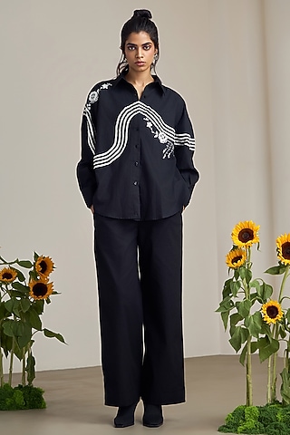 Black Poplin Embroidered Shirt by Maisolos