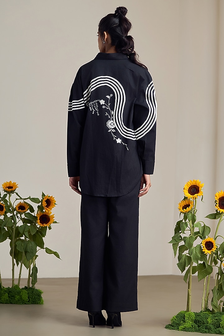 Black Poplin Embroidered Shirt by Maisolos at Pernia's Pop Up Shop
