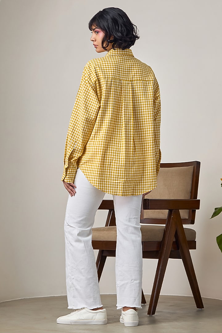 Yellow & White Cotton Embroidered Shirt by Maisolos at Pernia's Pop Up Shop
