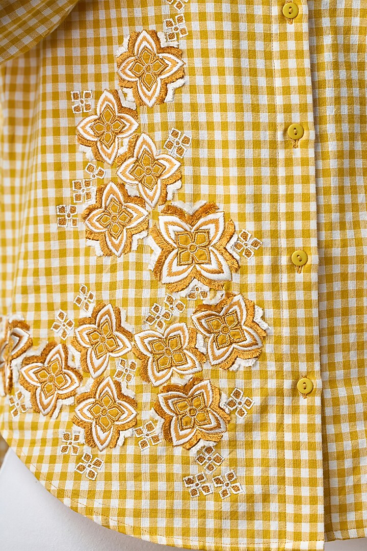 Yellow & White Cotton Embroidered Shirt by Maisolos at Pernia's Pop Up Shop