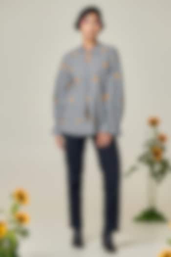 Black & White Cotton Floral Embroidered Checkered Shirt by Maisolos at Pernia's Pop Up Shop