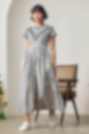 Ivory & Black Cotton Lace Embroidered Striped Maxi Summer Dress by Maisolos at Pernia's Pop Up Shop