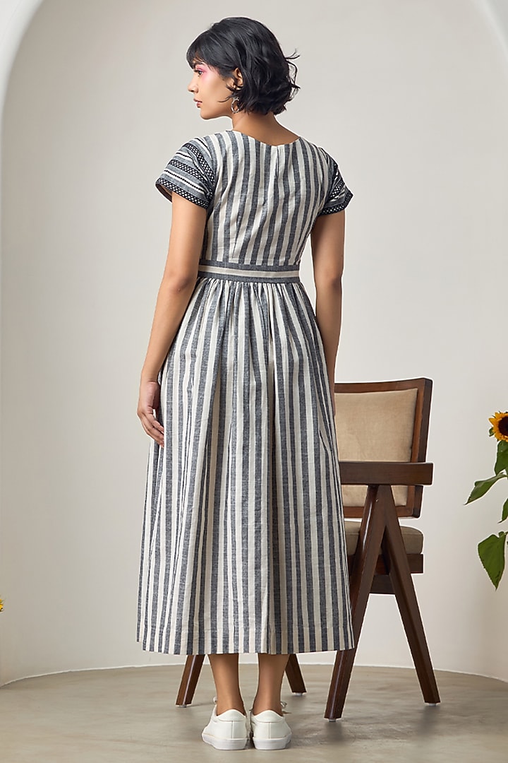 Ivory & Black Cotton Lace Embroidered Striped Maxi Summer Dress by Maisolos at Pernia's Pop Up Shop