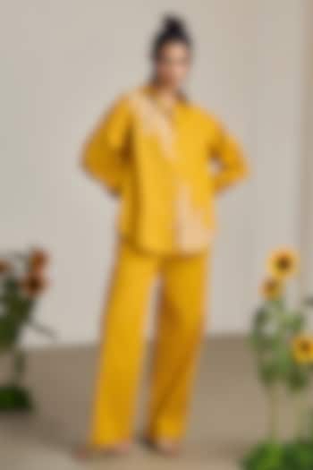 Mustard Cotton Linen Embroidered Co-Ord Set by Maisolos at Pernia's Pop Up Shop