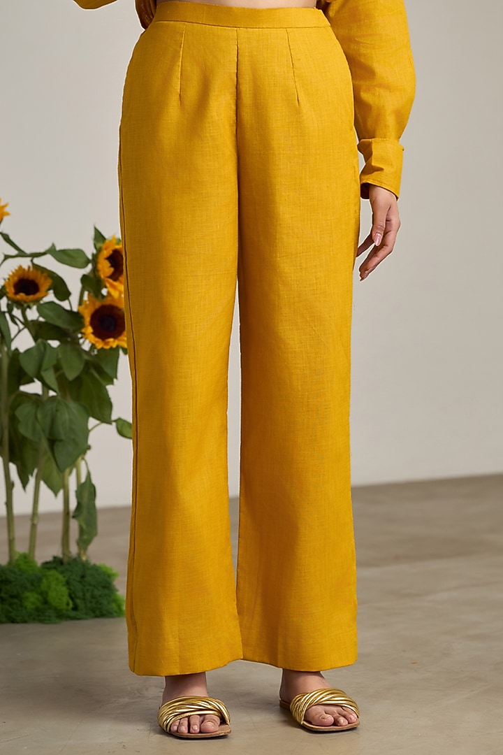 Mustard Cotton Linen Embroidered Co-Ord Set by Maisolos at Pernia's Pop Up Shop