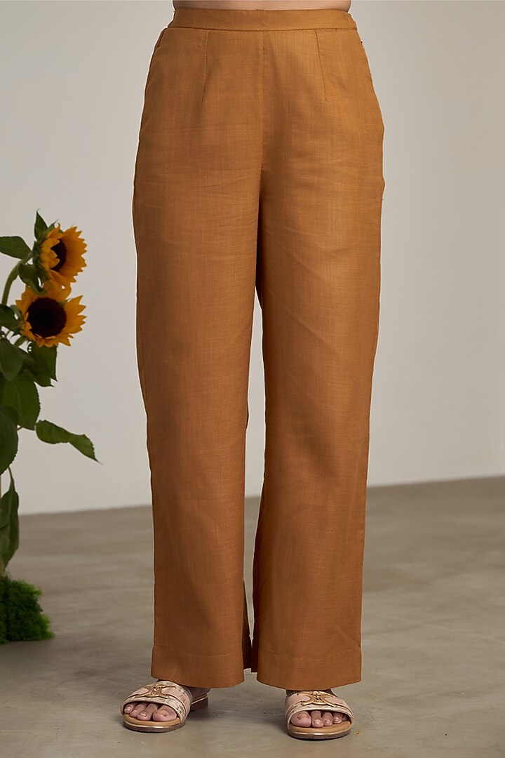 Brown Cotton Linen Embroidered Co-Ord Set by Maisolos at Pernia's Pop Up Shop
