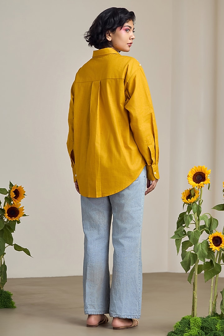 Mustard Cotton Linen Cutwork Embroidered Shirt by Maisolos at Pernia's Pop Up Shop