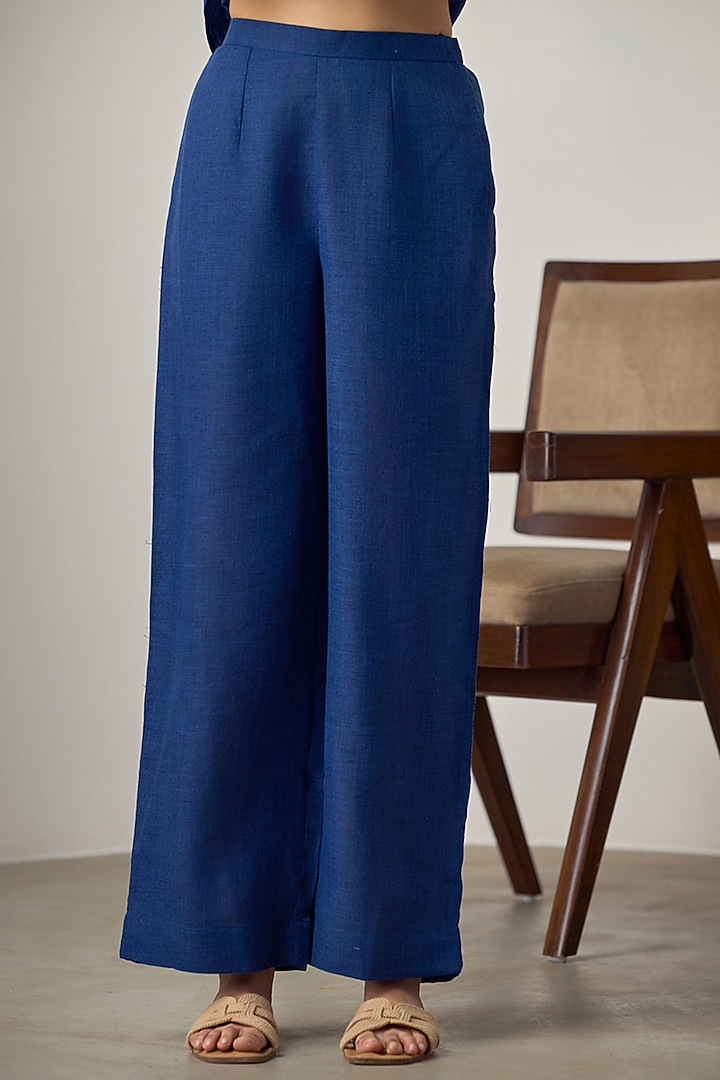 Navy Blue Jute Linen Embroidered Co-Ord Set by Maisolos at Pernia's Pop Up Shop