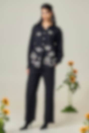 Black Poplin Embroidered Co-Ord Set by Maisolos at Pernia's Pop Up Shop