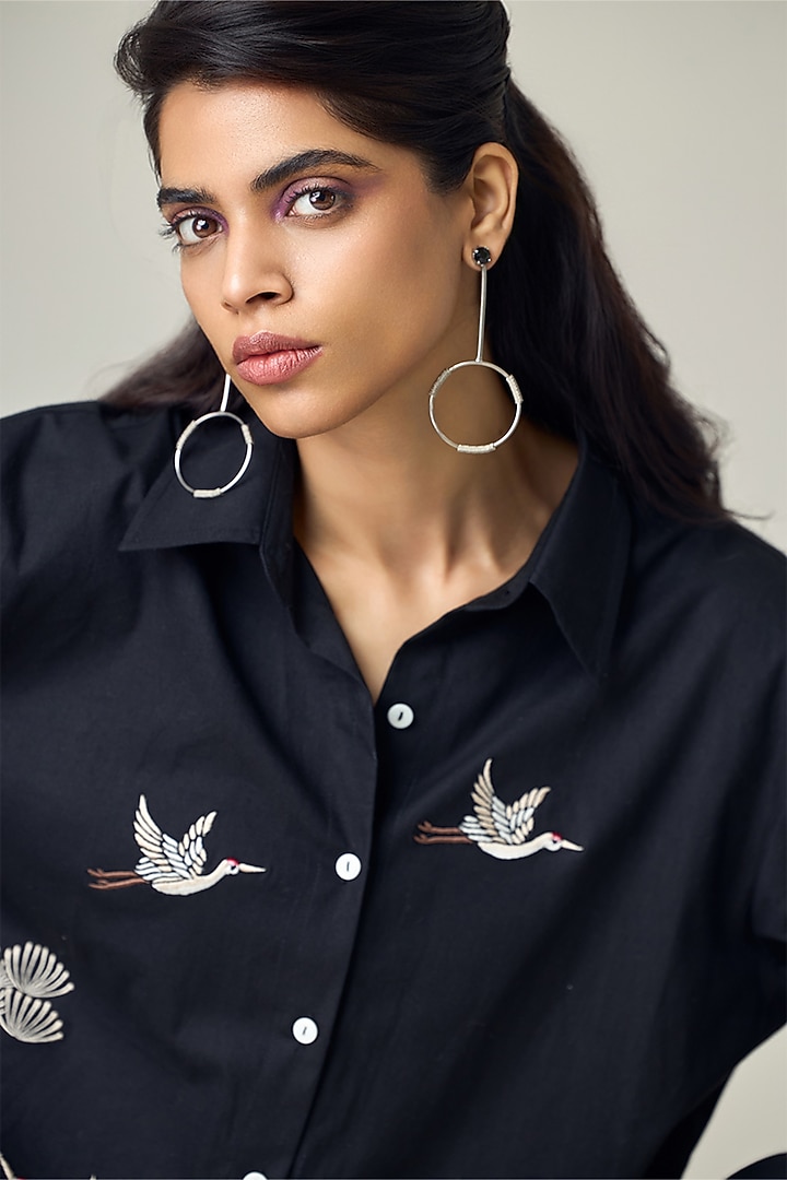 Black Poplin Embroidered Co-Ord Set by Maisolos at Pernia's Pop Up Shop