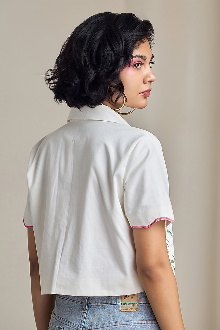 Ivory Poplin Floral Embroidered Shirt by Maisolos at Pernia's Pop Up Shop