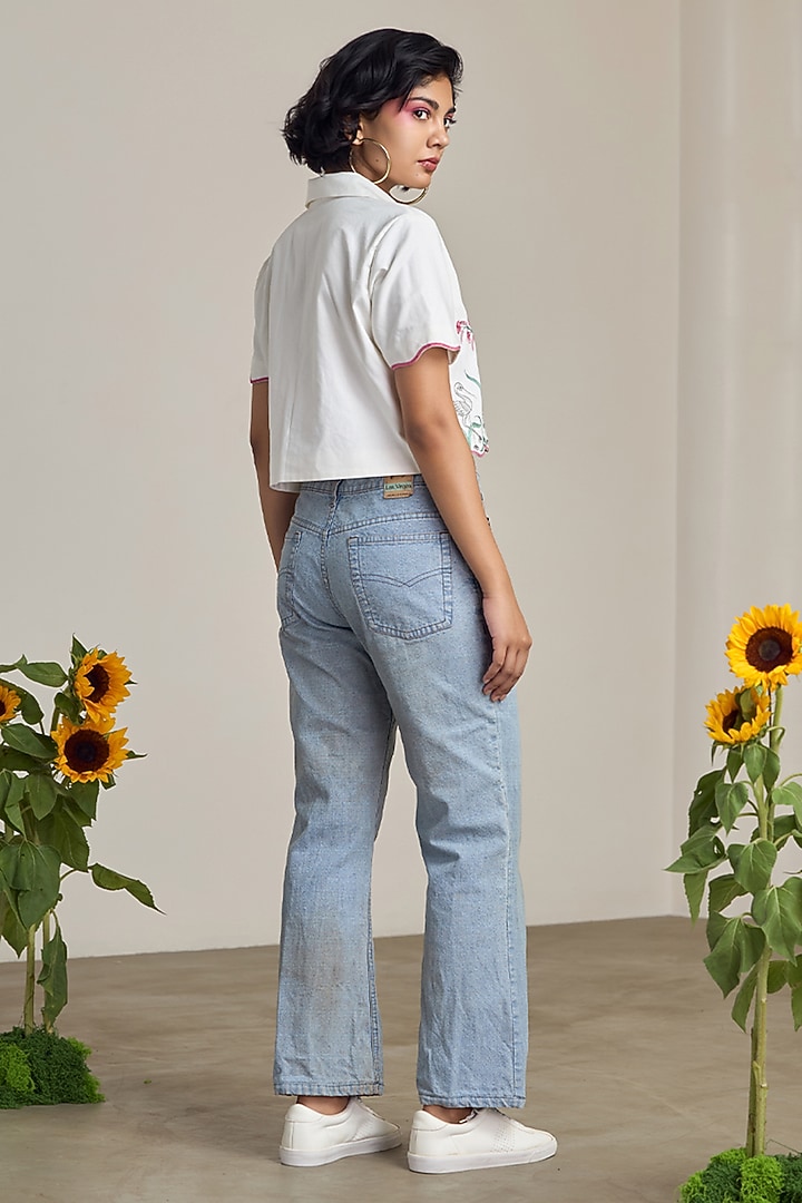 Ivory Poplin Floral Embroidered Shirt by Maisolos at Pernia's Pop Up Shop