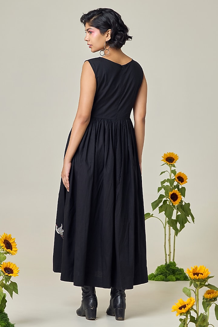 Black Poplin Embroidered Sleeveless Summer Dress by Maisolos at Pernia's Pop Up Shop
