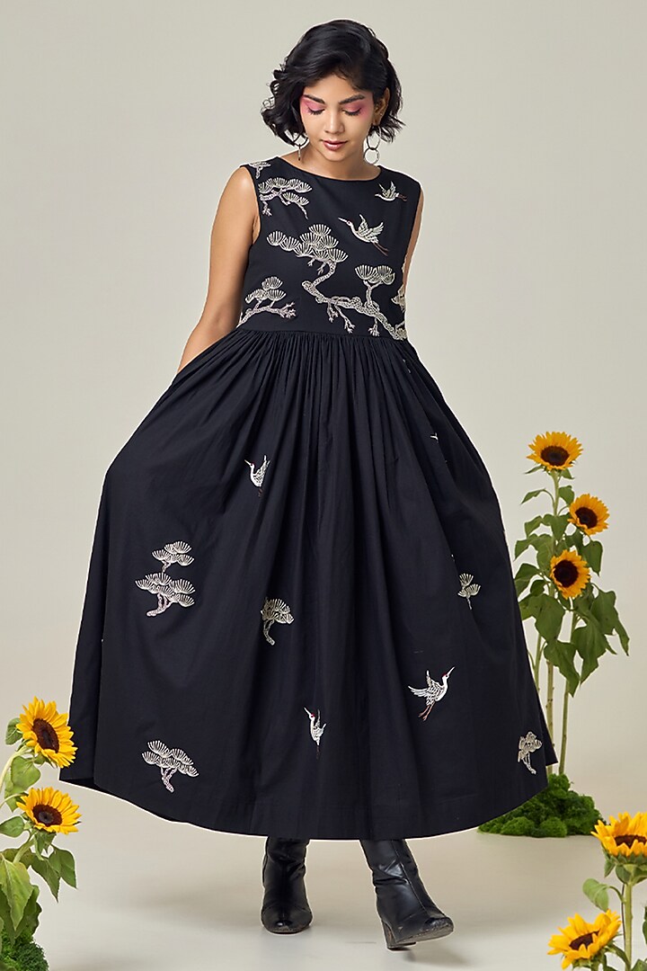 Black Poplin Embroidered Sleeveless Summer Dress by Maisolos at Pernia's Pop Up Shop
