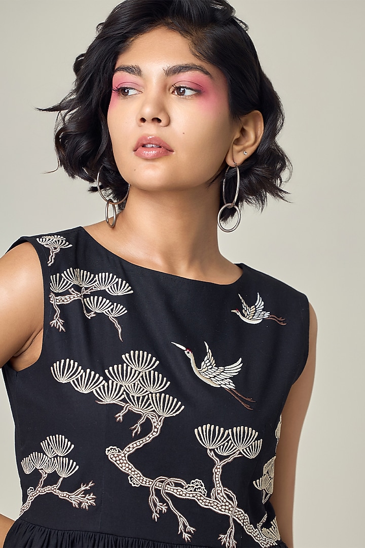 Black Poplin Embroidered Sleeveless Summer Dress by Maisolos at Pernia's Pop Up Shop
