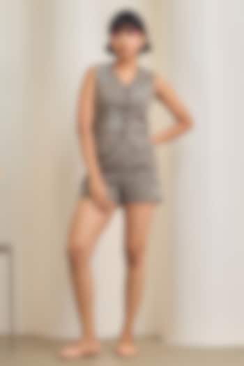 Grey  Cotton Embroidered Co-Ord Set by Maisolos at Pernia's Pop Up Shop