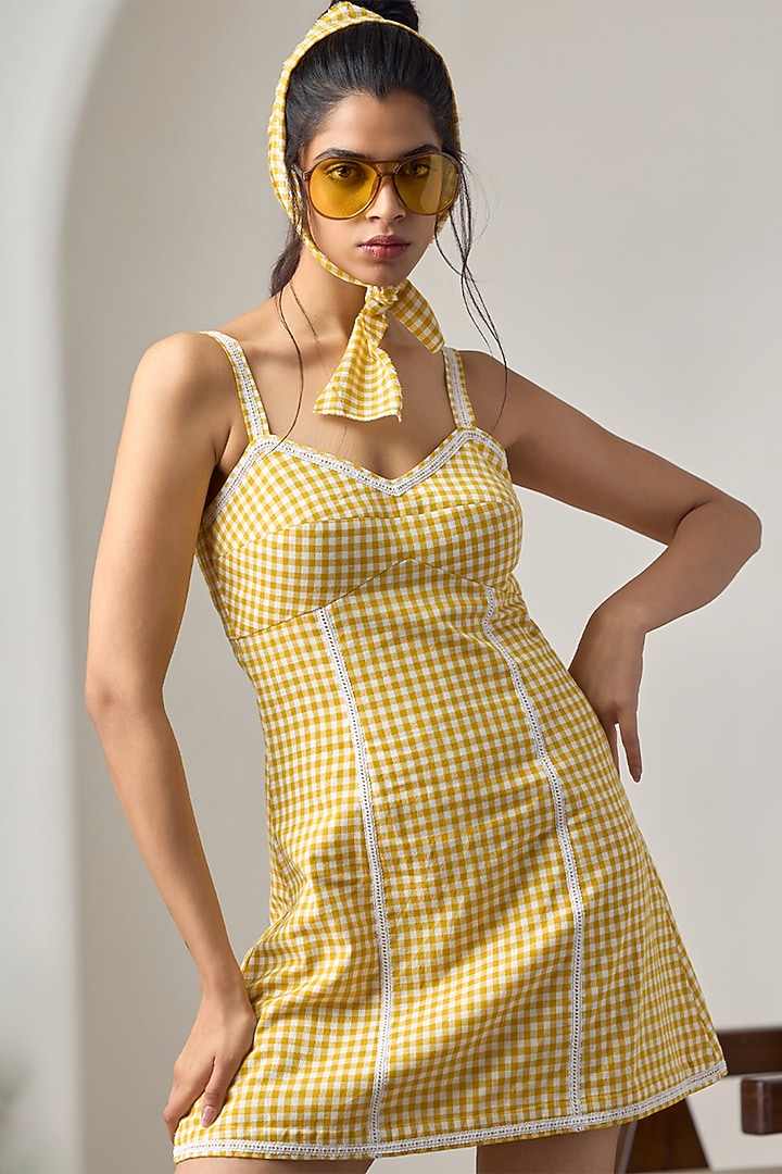 Yellow & White Cotton Strappy Summer Dress by Maisolos at Pernia's Pop Up Shop