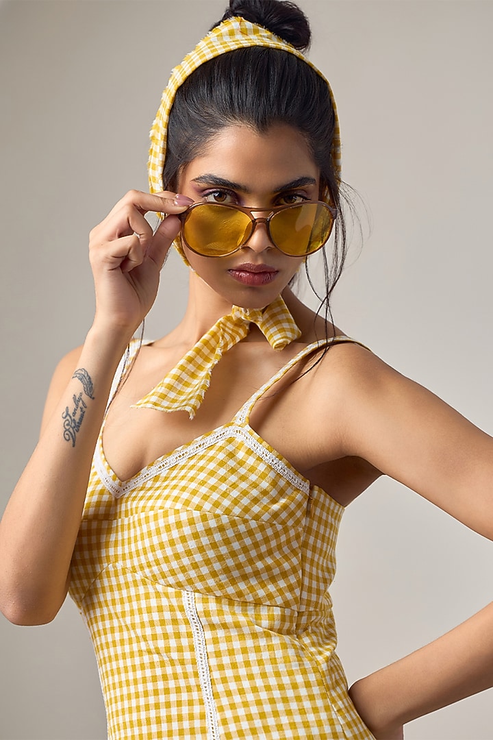 Yellow & White Cotton Strappy Summer Dress by Maisolos at Pernia's Pop Up Shop