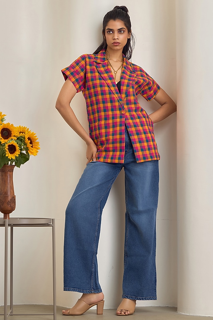 Multi-Colored Cotton Checkered Blazer by Maisolos at Pernia's Pop Up Shop